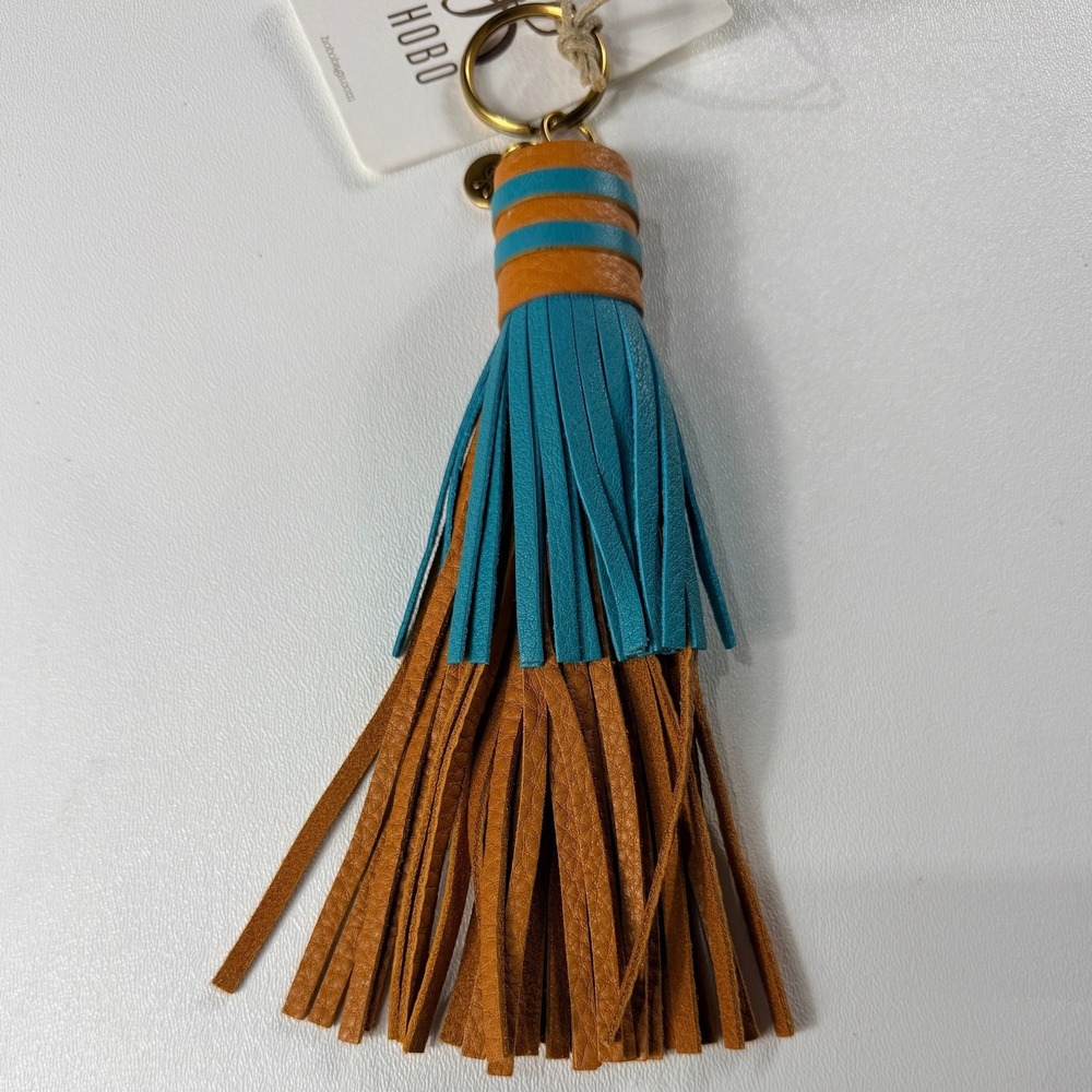 HOBO Nila Tassel Key Clip Sundial Tan Teal Leather Bag Charm CB-81102SNDL NEW - Picture 2 of 7